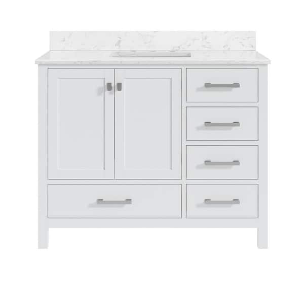 StarrySky 42 inch Undermount Single Sink Freestanding Bath Vanity in White with Engineered Stone Top