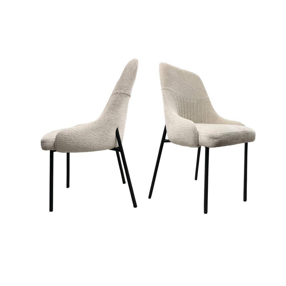 Beige Boucle Upholstered Metal Frame Side Chairs, Set of 2