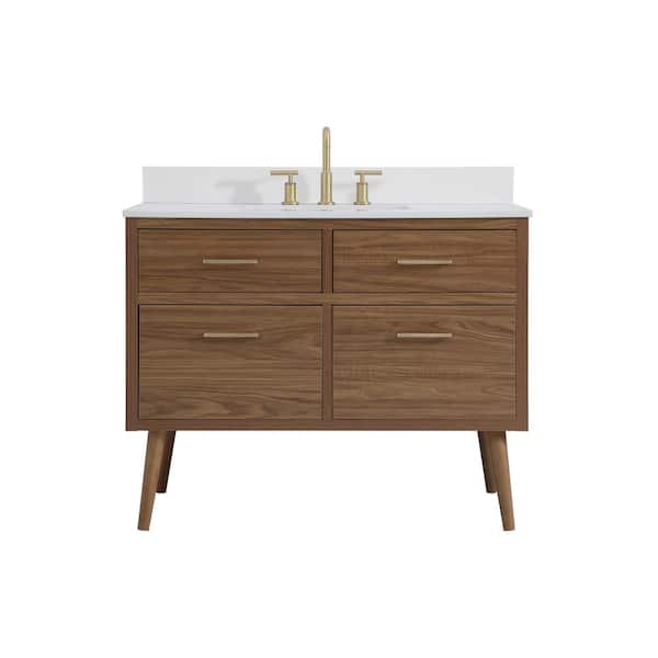 Unbranded Simply Living 42 in. W x 22 in. D x 33.5 in. H Bath Vanity in Walnut Brown with Ivory White Engineered Marble Top