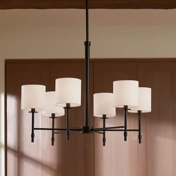 KICHLER Ali 28 in. 6-Light Black Traditional Shaded Circle Chandelier for Dining Room