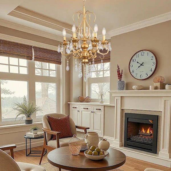 Crystal 6 light Vintage Gold Modern Pendant Chandeliers for Living