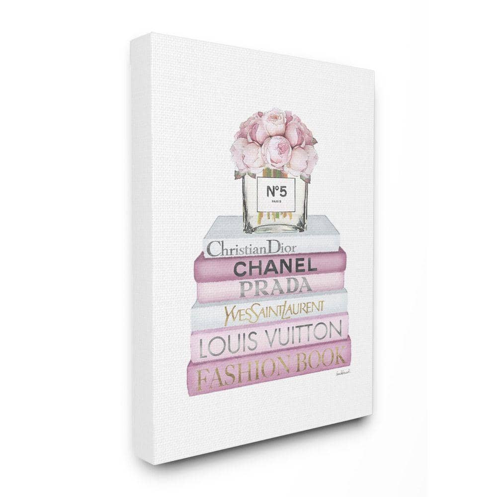 Pink and White Fashion Bookstack Abstract Canvas Wall Art