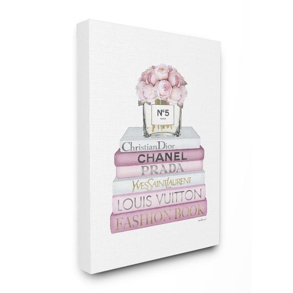 Stupell Industries 36 in. x48 in. "Fashion Designer Flower Bookstack Pink White Watercolor "by Amanda Greenwood Abstract Canvas Wall Art