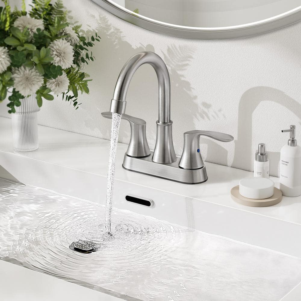 Brushed Nickel High Arc Double Handle Bathroom Faucet