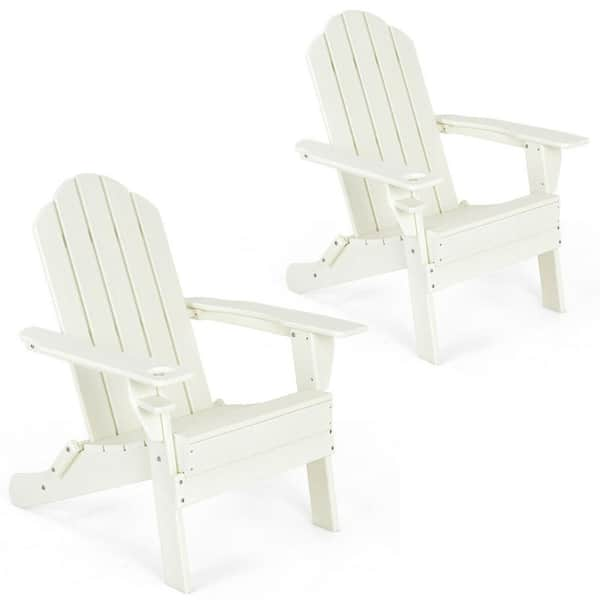 Gymax 2-Pieces Plastic Patio Folding Adirondack Chair Weather Resistant ...