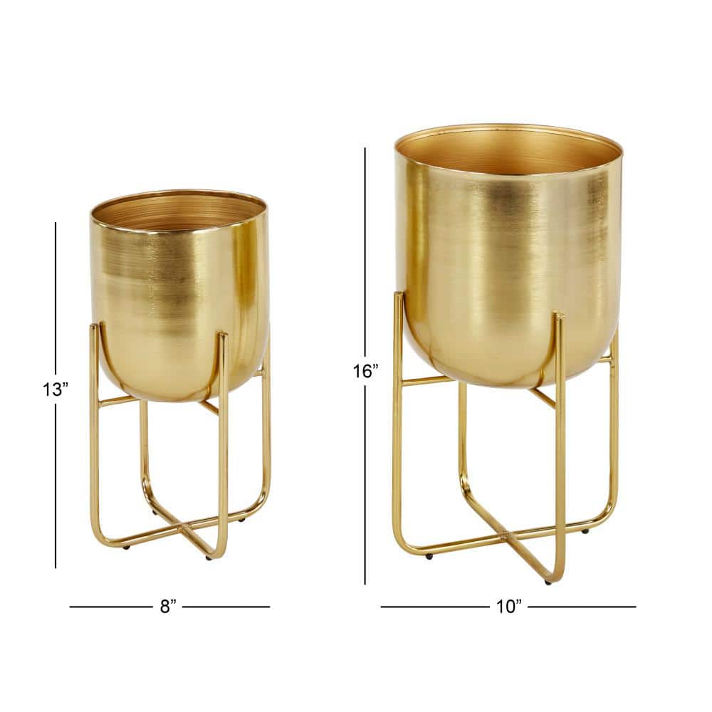 Gold Brushed Dome Metal Planter Set with Stands
