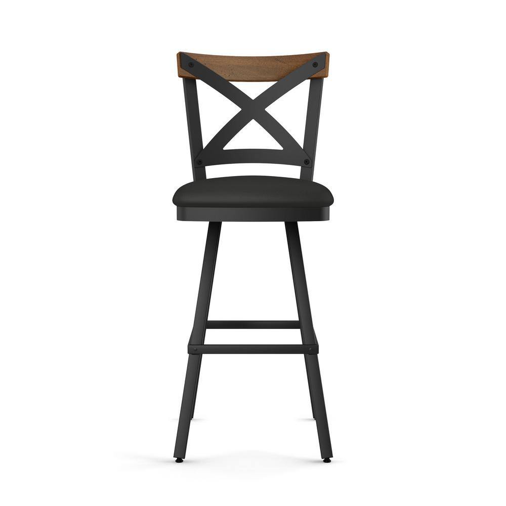 Snyder Black Swivel Bar Stool with Wood and Leather