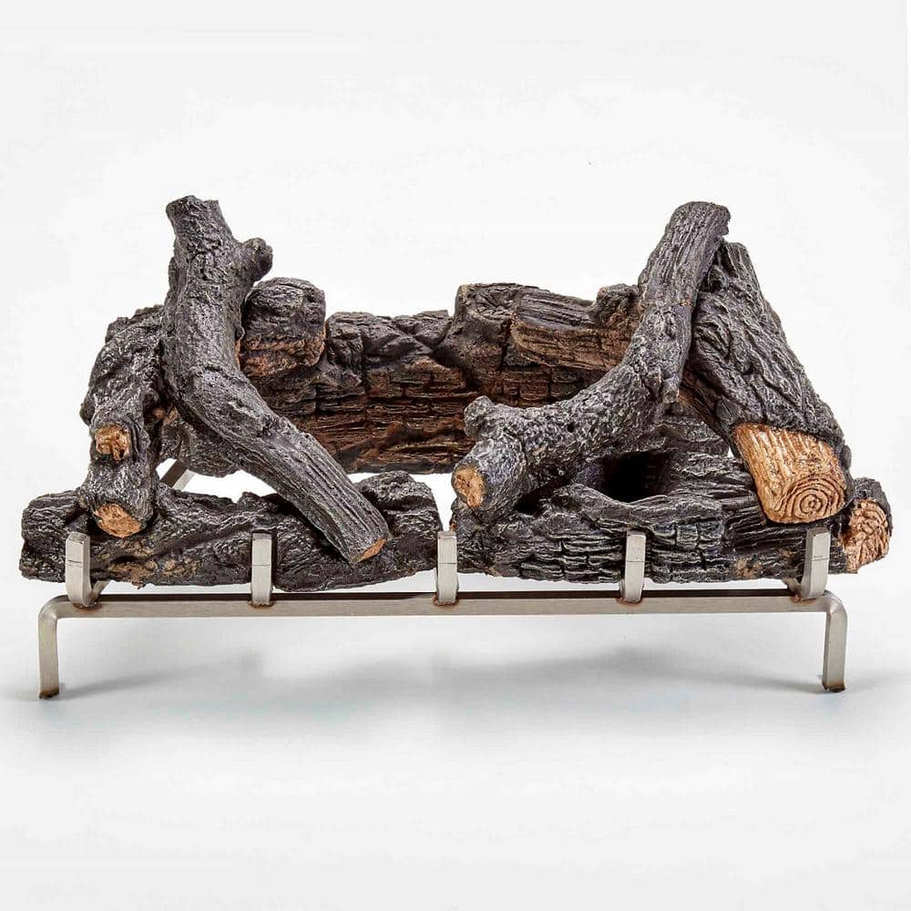 Brown Concrete Log Set with Stainless Steel Fireplace Grate