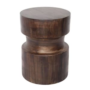 Contemporary 12 in. Diameter x 16 in. H Brown H and made Solid Mango Wood Drum Side End Table