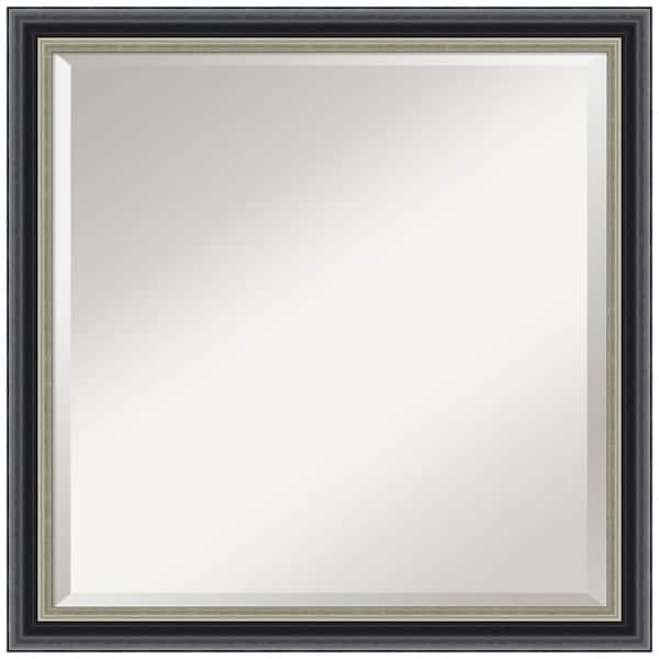 Amanti Art Theo Black Silver 22.75 in. x 22.75 in. Beveled Modern Square Wood Framed Bathroom Wall Mirror in Black
