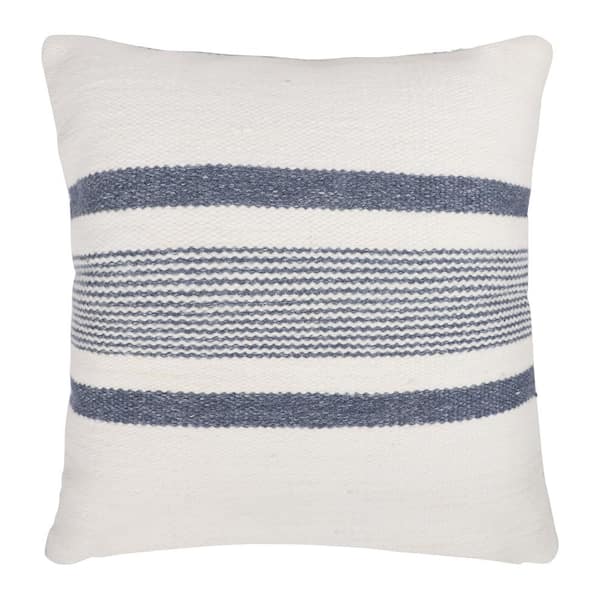 Unbranded Eliza Navy/White Striped Hand-Woven Indoor/Outdoor Polyfilled 20 in. x 20 in. Throw Pillow