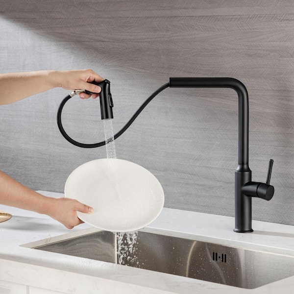 Flynama Single Handle Pull Down Sprayer Kitchen Faucet in Matte