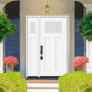 Legacy 51 in. x 80 in. 1/4 Toplite Rain Glass RHIS Primed White Finish Fiberglass Prehung Front Door w/12 in. SL