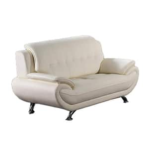 69 in. Ivory Faux Leather 2-Seater Loveseat with Flared Metal Legs