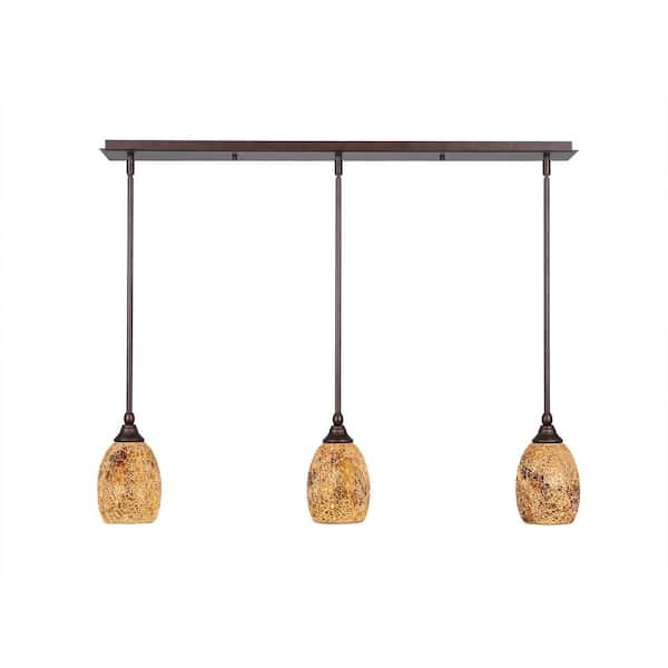 Unbranded Livingston 100-Watt 3 Light Bronze, Linear Pendant Light with 5 in. Gold Fusion Glass Shades No Bulbs Included