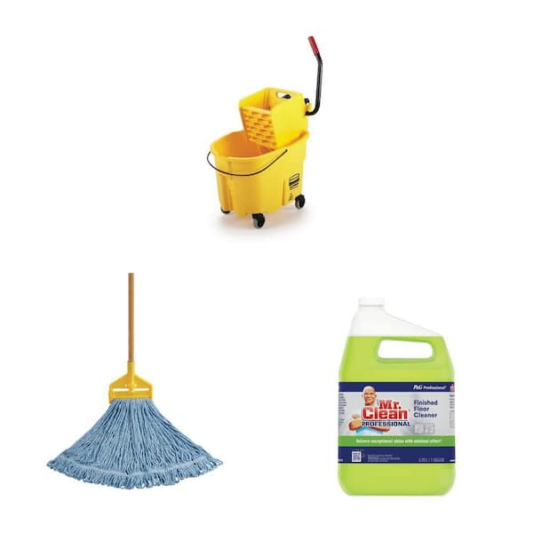 WaveBrake 35 Qt. Mop Bucket with Wringer, #24 Blend String Mop and 1 Gal. Lemon Floor Cleaner (Case of 3)