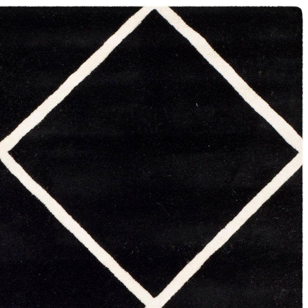Elegant Diamond Trellis 6' x 9' Black/Ivory Hand-tufted Wool Rug
