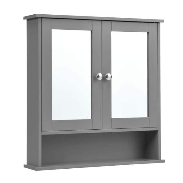 22 in. W x 5 in. D x 23 in. H Double Door Wall Mounted Bathroom Storage Wall Cabinet in Gray with Storage Shelf