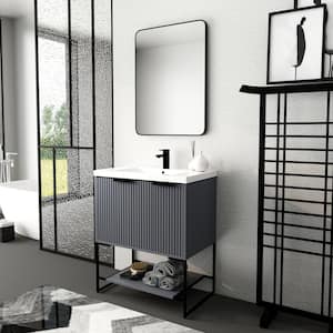 29.5 in. W x 18.1 in. D x 35 in. H Resin Vanity Top in Grey Freestanding Bathroom Vanity with Resin Basin Top