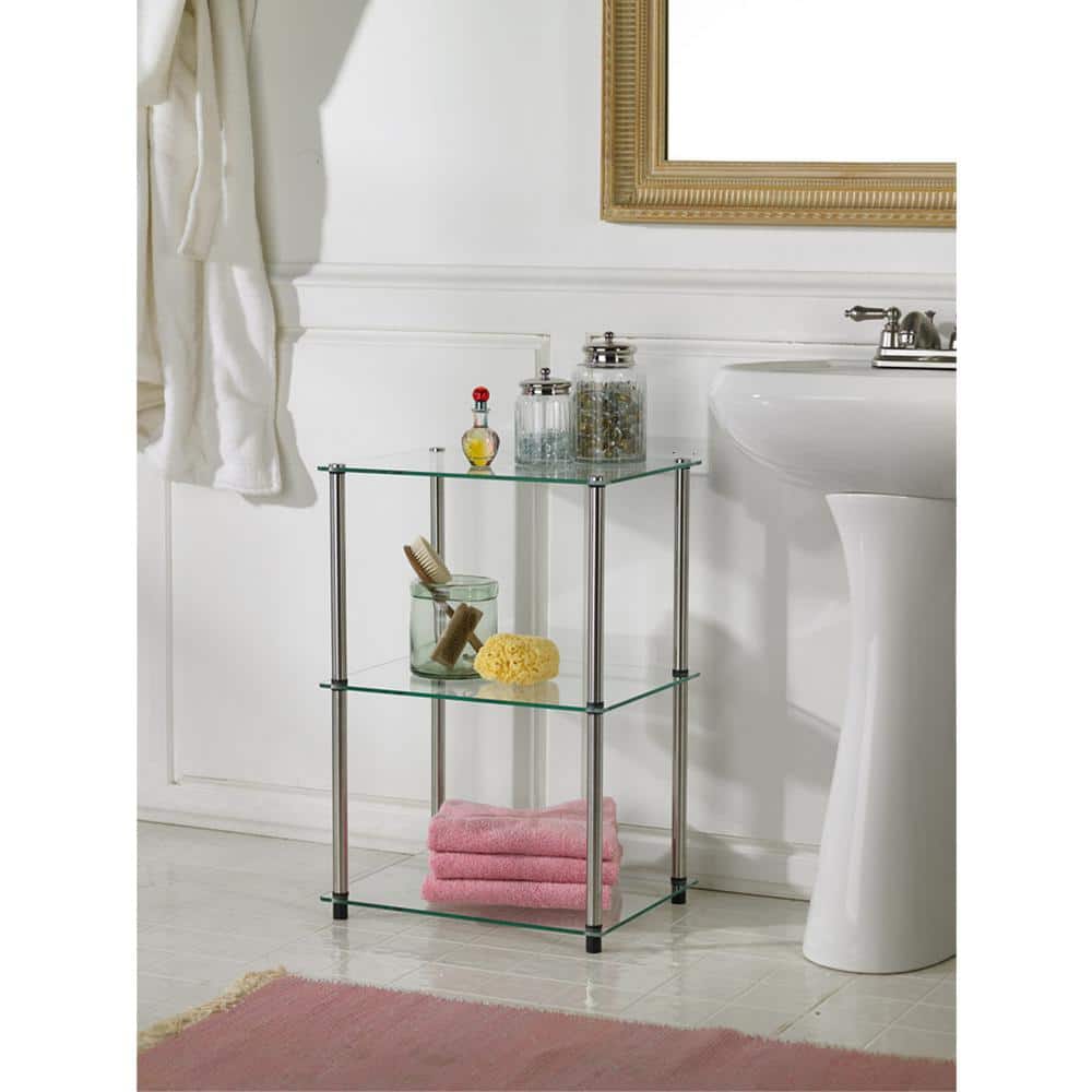 Clear Glass and Silver Metal 3-Tier End Table