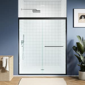 55 in. - 59 in. W x 70 in. H Double Sliding Semi-Frameless Shower Door in Matte Black with Clear Glass