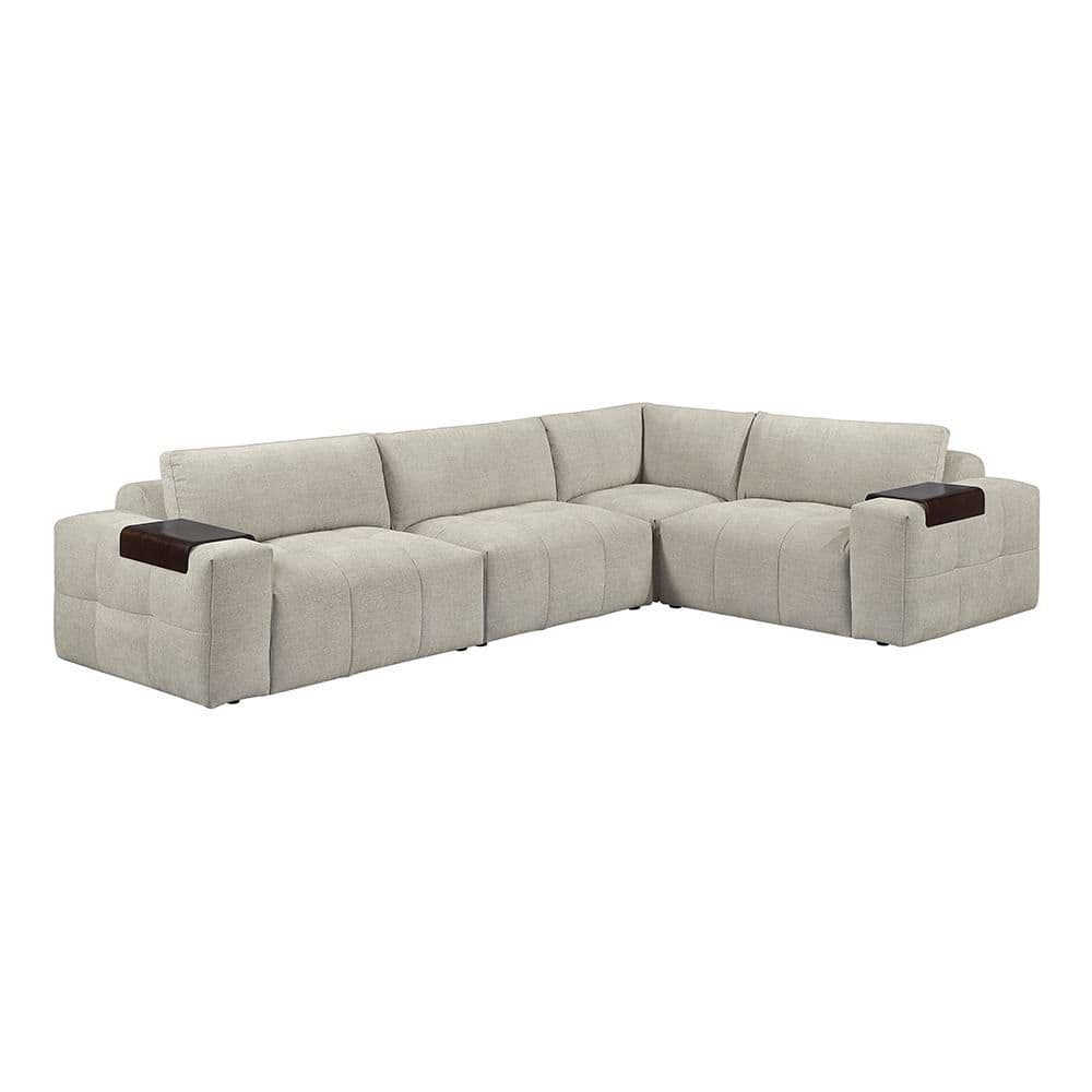 Marquis 143 in. Square Arm 4-Piece Textured Fabric Rectangle Modular Sectional Sofa in. Taupe