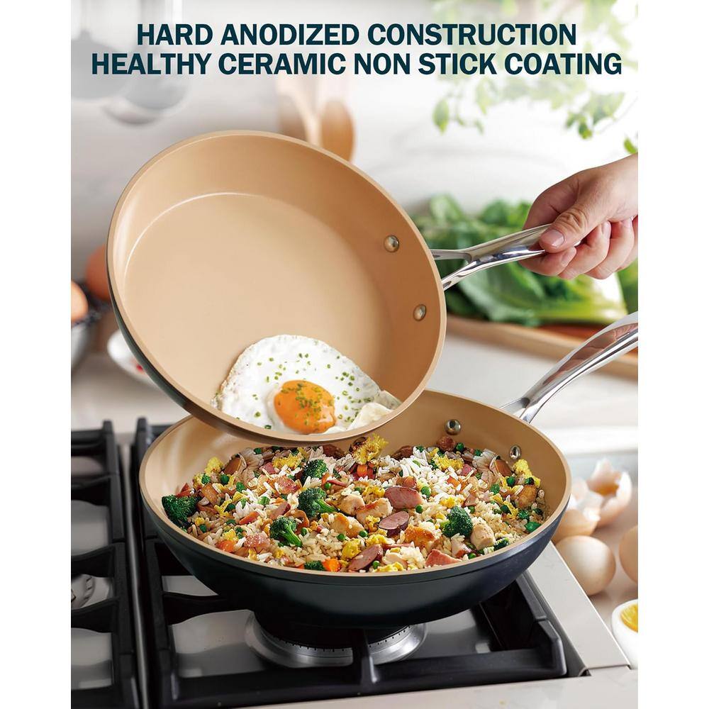 3-Piece Black and Apricot Aluminum Nonstick Frying Pan Set