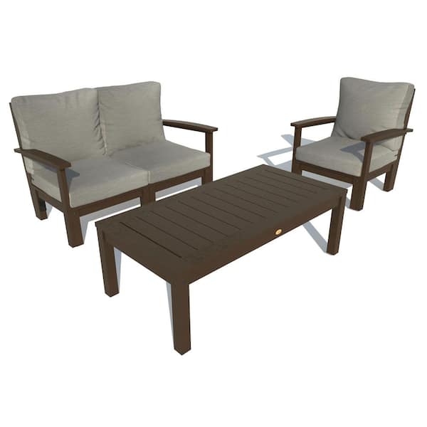 Highwood 3-Piece Plastic Outdoor Loveseat, Chair and Conversation Table Bespoke Deep Seating with Cushions