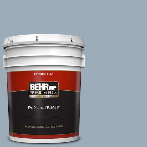 BEHR PREMIUM PLUS 5 gal. #570F-4 Blue Willow Flat Exterior Paint & Primer