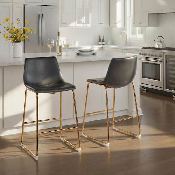 Duke 26 in. Black Faux Leather and Gold Counter Stool (Set of 2)
