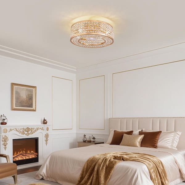 20 in. Indoor Modern Flush Mount Crystal Gold Ceiling Fan with Lights and Remote for Bedroom Dining Room