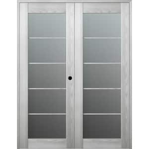 Vona 64"x 80" Left Hand Active 5-Lite Frosted Glass Ribeira Ash Wood Composite Double Prehung French Door