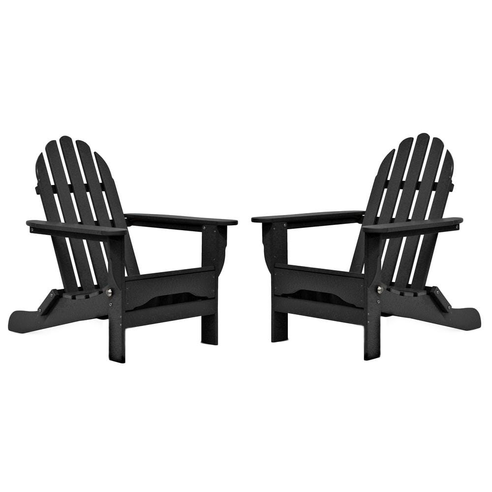 DUROGREEN Icon Black Recycled Plastic Folding Adirondack Chair (2-Pack) TAC80202PKBL Sansujyuku sansujyuku.com