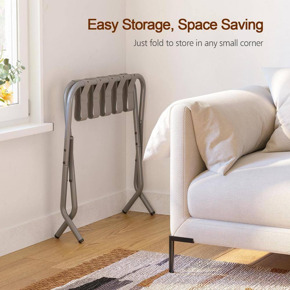 Gray Foldable Steel Luggage Rack Set with Nylon Straps