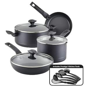 12-Piece Power Base Aluminum Nonstick Cookware Pots and Pan Set in Matte Black