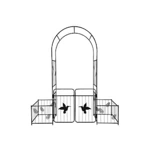 Sudzendf 87 .00 in. Black Metal Garden Arch with Doors Garden Arbor ...