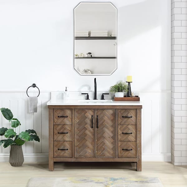 Javier 48 in. W x 22 in. D x 33.9 in. H Single Sink Bath Vanity in Gray with White Grain Composite Stone Top and Mirror