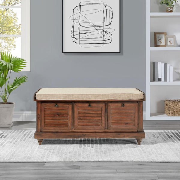 OSP Home Furnishings Dover Storage Bench in Distressed Brown Finish