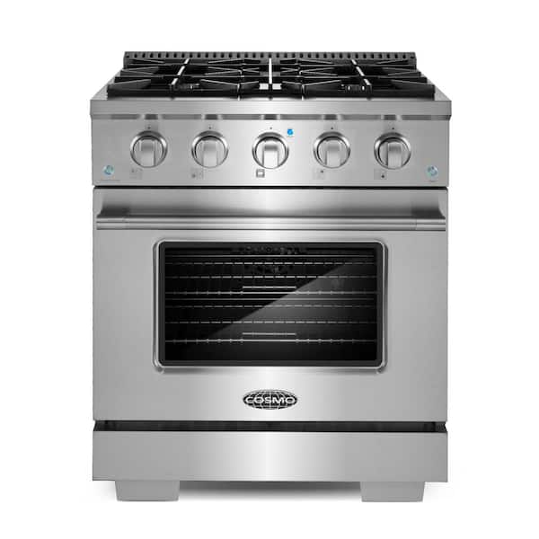 Cosmo Commercial-Style 30 in. 3.5 cu. ft. Gas Range with 4 Burners and Heavy Duty Cast Iron Grates in Stainless Steel