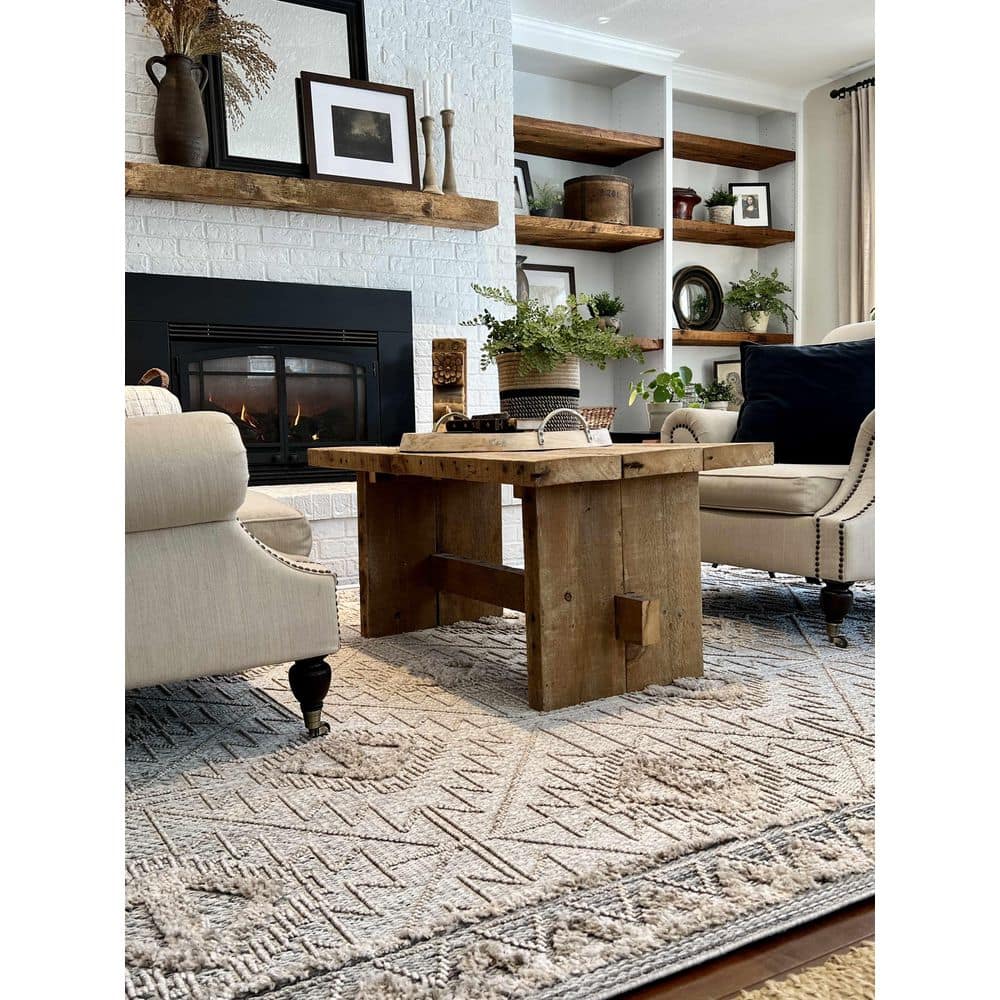 Agoo Charcoal and Cream High-Low Pile Runner Rug