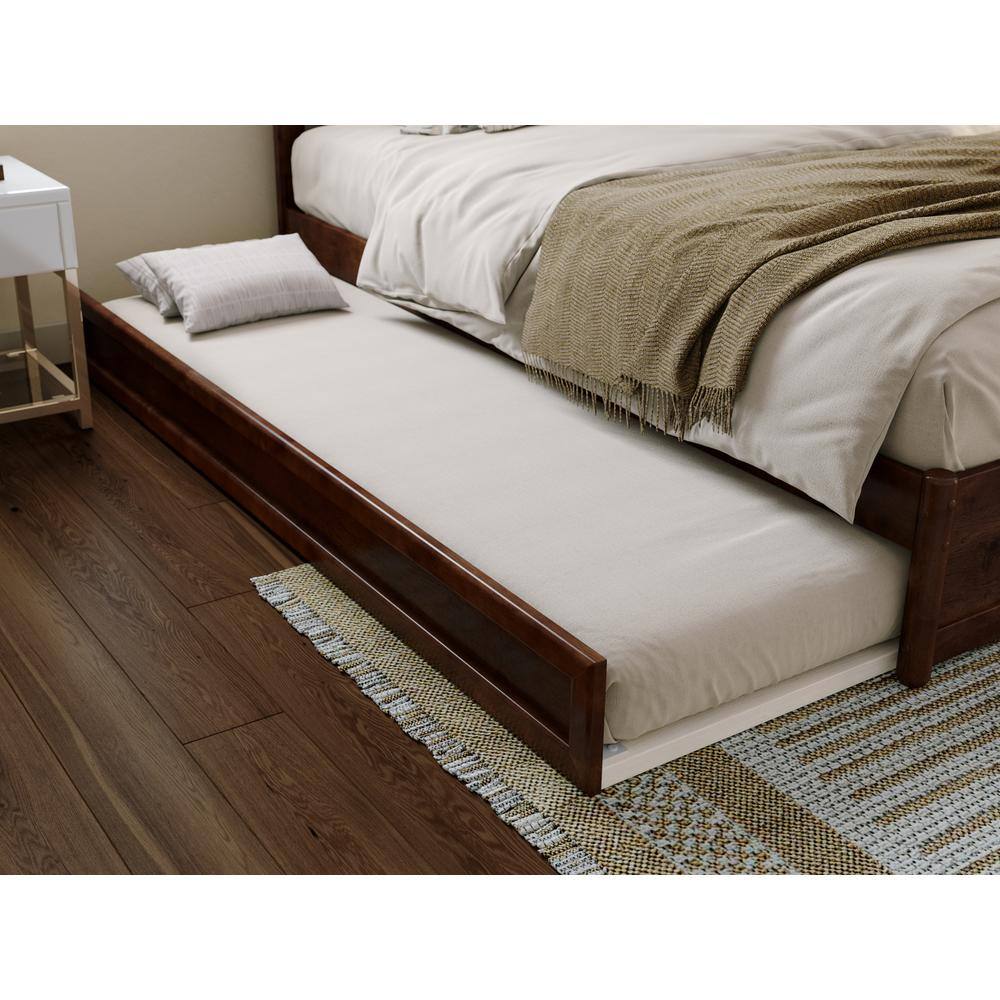 Walnut King Solid Wood Platform Bed with Trundle