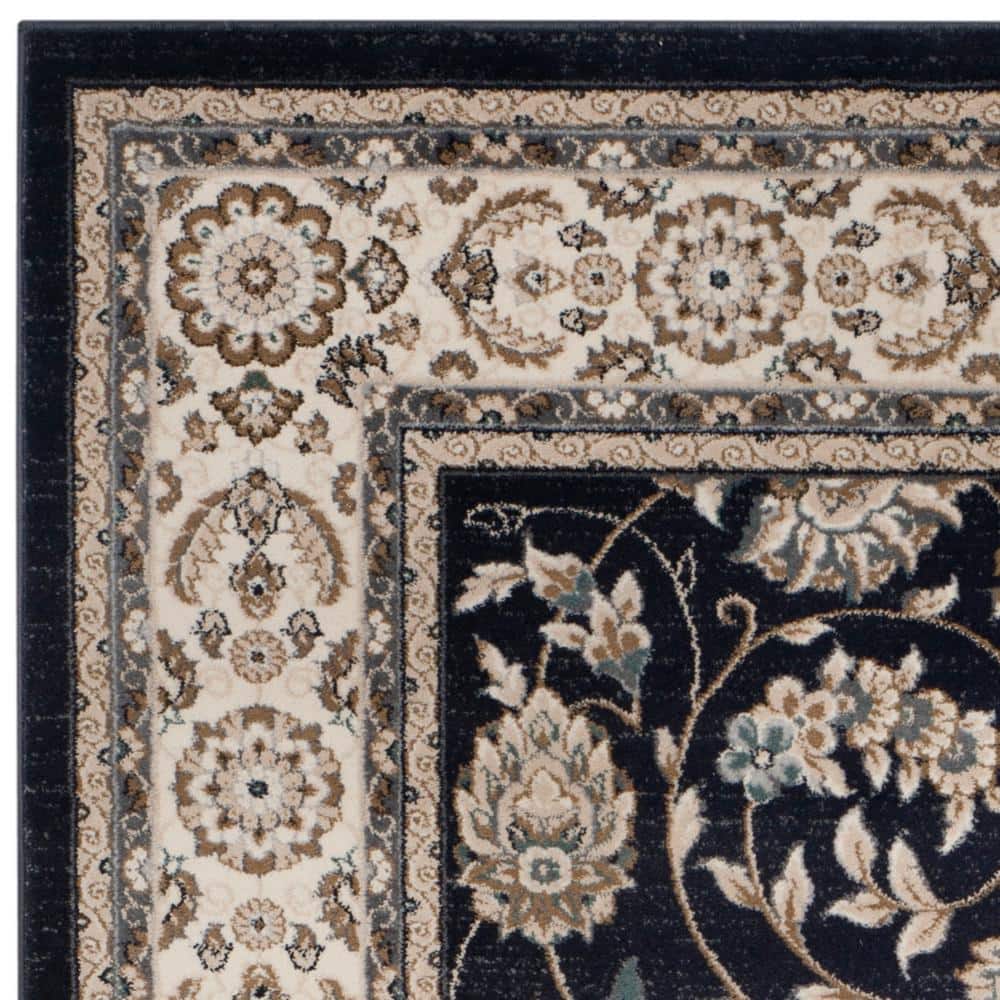 Anthracite and Cream Floral 9' x 12' Synthetic Area Rug