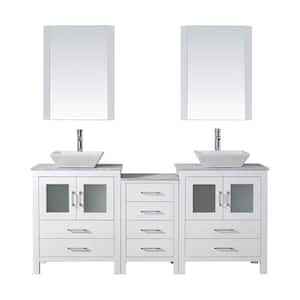 Dior 67 in. W Bath Vanity in White with Marble Vanity Top in White with Square Basin and Mirror