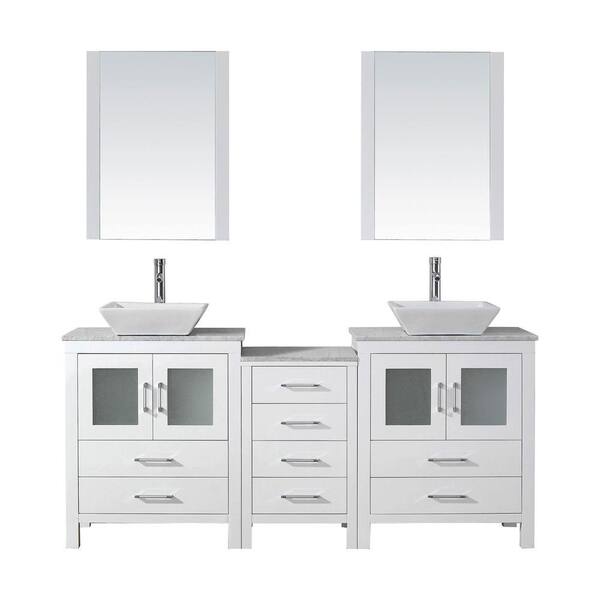 Virtu USA Dior 67 in. W Bath Vanity in White with Marble Vanity Top in White with Square Basin and Mirror