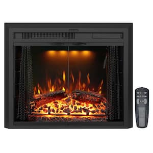 25 in.Electric Fireplace Inserts,3 Flames And Top Light Colors, Fire Crackling Sound, Glass Door and Mesh Screen, Black