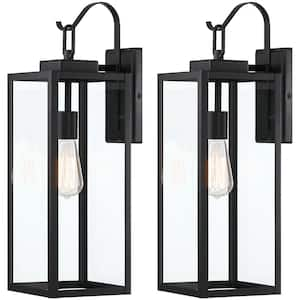 1-Light Matte Black Hardwired Large Outdoor Wall Lantern Sconce(2-Pack)