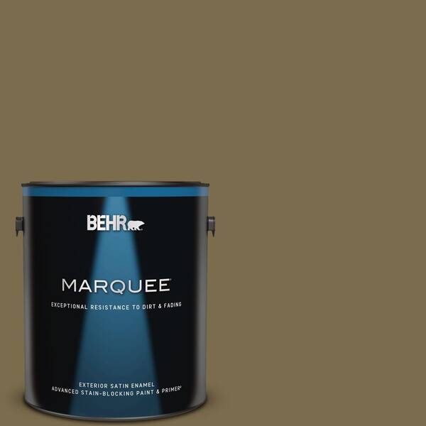BEHR MARQUEE 1 gal. #PPU8-01 Olive Satin Enamel Exterior Paint & Primer
