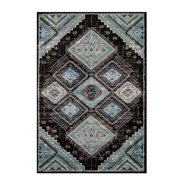 Poway Black/Grey 8 ft. x 10 ft. Geometric Medallion Indoor Area Rug