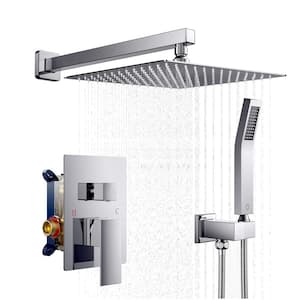 10 in. 2-Jet High-Pressure Rainfall Bathroom Shower System w/Combo Set Handheld Shower Head in Chrome (Valve Included)