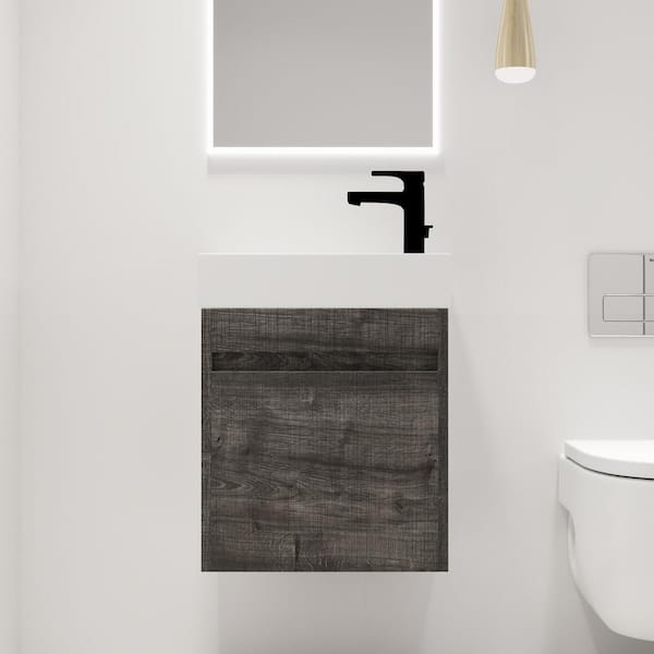 ARTCHIRLY 18.1 in. W x 10.2 in. D x 22.8 in. H Wall-Mounted Bath Vanity in Gray with White Resin Vanity Top